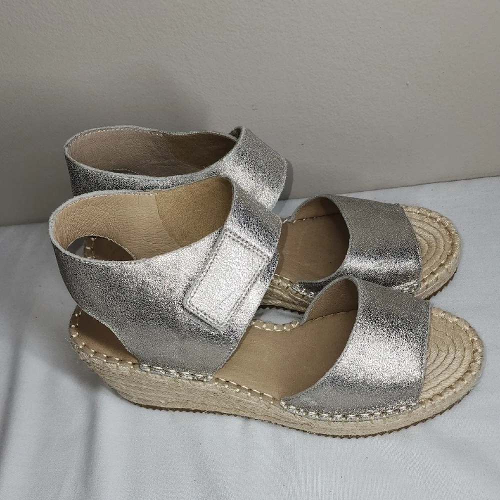 Eileen Fisher Silver Espadrille Wedges with Metallic Finish